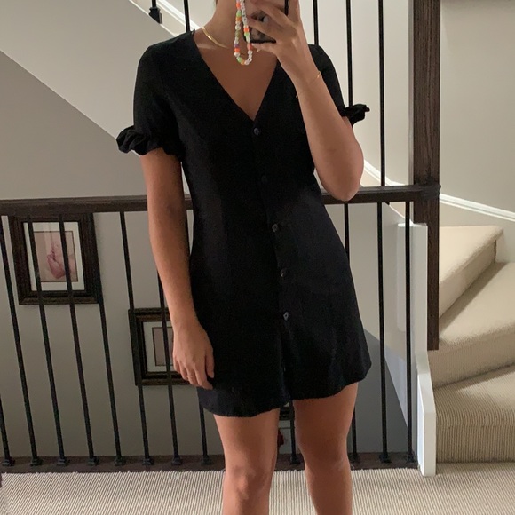 Black Zara Mini Short Sleeve Button Down Dress - Picture 5 of 7